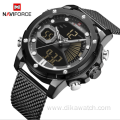 NAVIFORCE 9172S Fashion Steel Band Double Display Big Dial Men's Watch Waterproof Student Electronic Watch